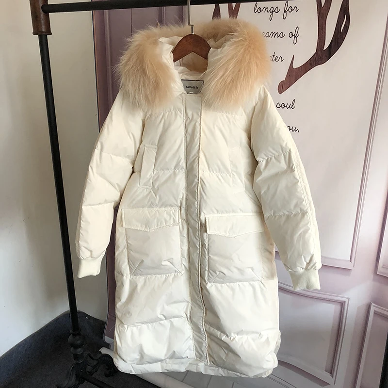2018 новое зимнее пальто куртка женская белая пуховая настоящий натуральный мех