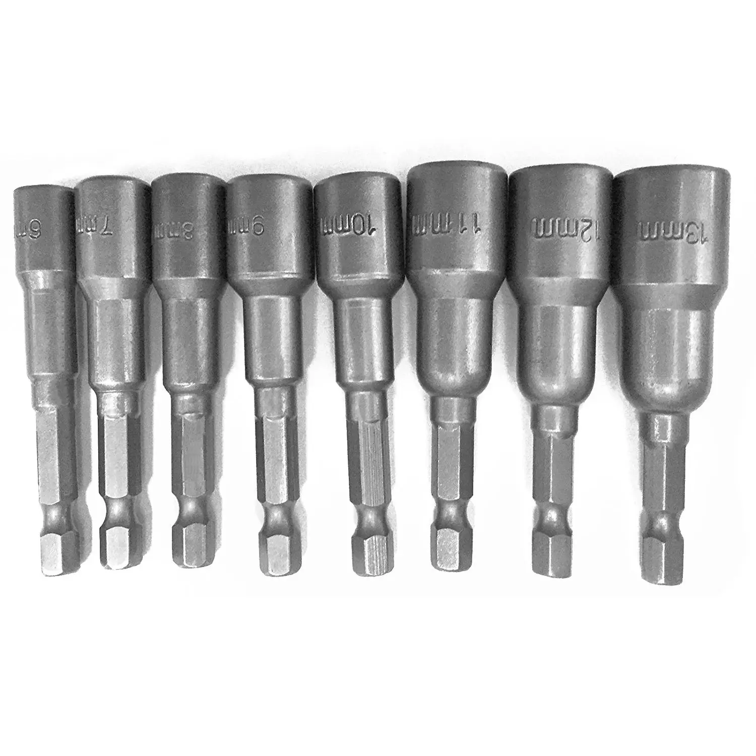 8pcs 1/4 inch Hex Magnetic Nut Driver Socket Set Metric Impact Drill Bits 6mm /7mm / 8mm/ 9mm/ 10mm/ 11mm/ 12mm/ 13mm Adapter