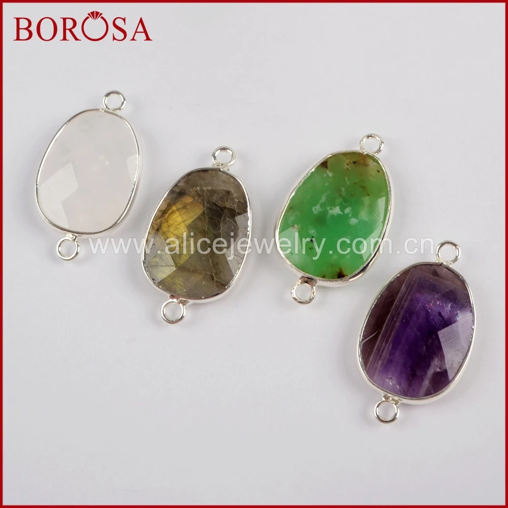 BOROSA 10 шт. Серебряная цветная слеза Лабрадорит натуральный многогранный соединители ювелирные изделия для браслетов S1559