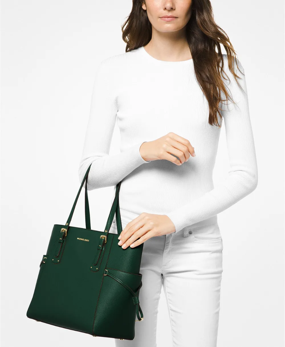 Сумка-тоут из кожи с перекрестным лицевым покрытием (Racing Green/Gold) от MK | Багаж и