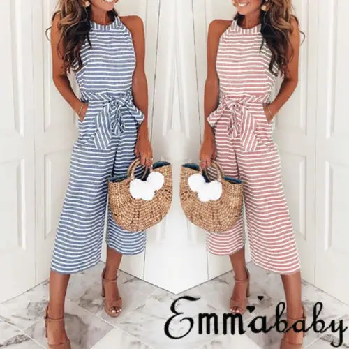 Модные женские вечерние комбинезоны боди в полоску с поясом|Женские комбинезоны|