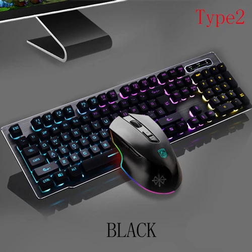 Type2 Black Имитация механической игровой клавиатуры мышь комбинированная перезаряжаемая подсветка беспроводная клавиатура панель из сплава подходит для компьютерной игры - Цвет: Type2 Black