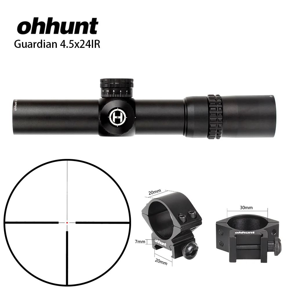 Ohhunt Guardian 4,5x24 Охотничья винтовка прицел 30 мм трубка тактическая Оптика прицел 1/2 полумил точка сетка башенки Сброс прицел - Цвет: Low Picatinny Rings