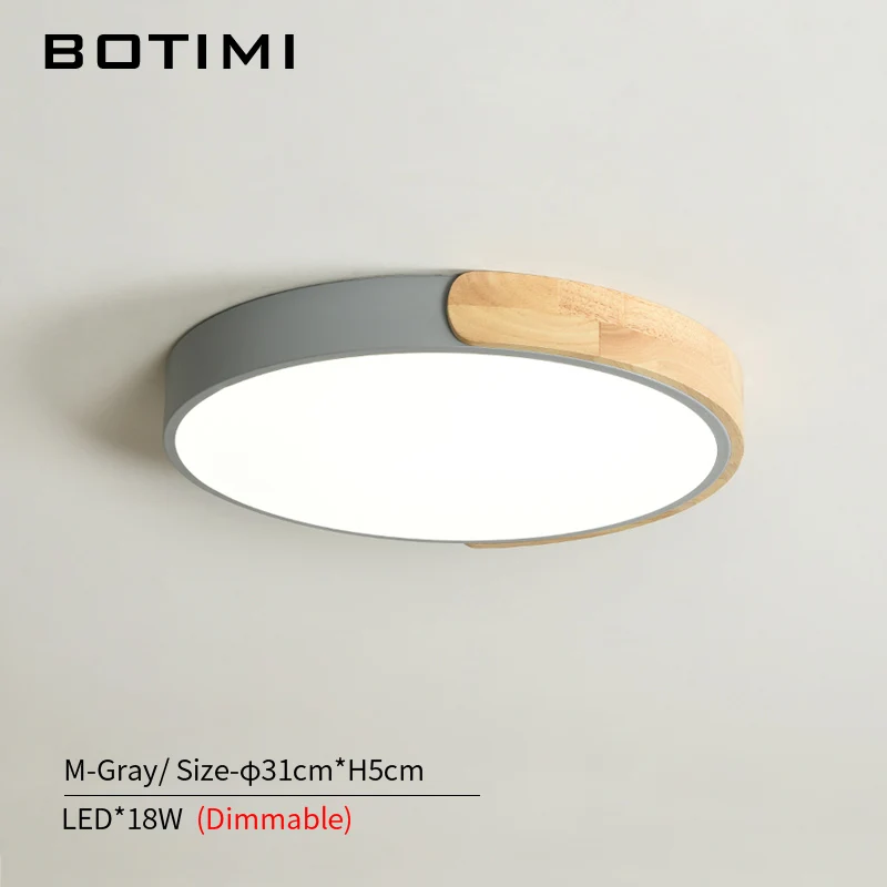 M-Gray-Dimmable BOTIMI, современный светодиодный потолочный светильник 220 В с металлическим абажуром для спальни, круглые деревянные потолочные Акриловые светильники - Цвет корпуса: M-Gray-Dimmable