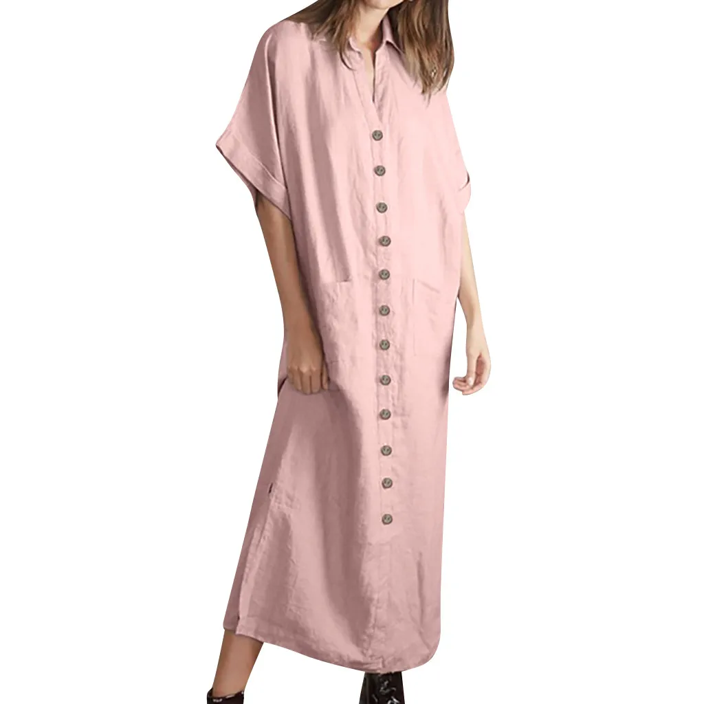 Женское длинное пляжное платье макси свободный льняной сарафан с коротким