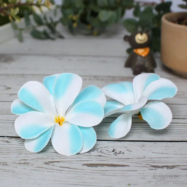 Sky blue 50 шт. белый искусственный Гавайский Плюмерия ФРАНЖИПАНИ шелковые цветы головы для украшения свадьбы B47 - Цвет: Sky blue