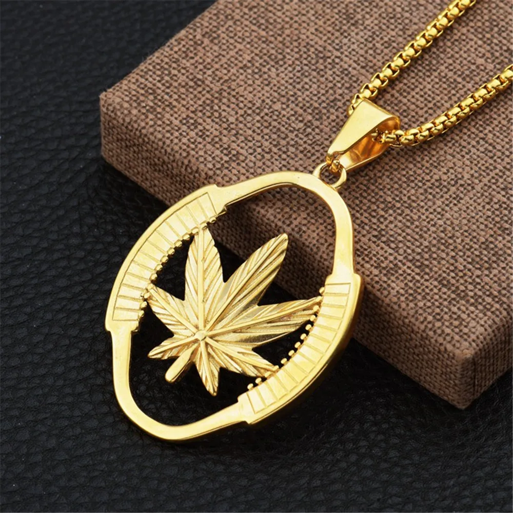 MCSAYS Нержавеющая сталь Jewelry Конопля Сорняк Листьев оружие кулон цепи коробки