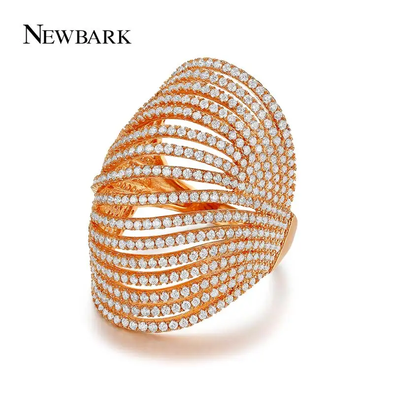 Newbark бренд широкий кристалл Кольца золото Цвет многорядные наборный полые Мода
