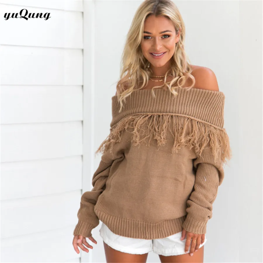 Yuqung тянуть роковой осень 2017 г. зимние Для женщин трикотажные кисточкой Свитеры