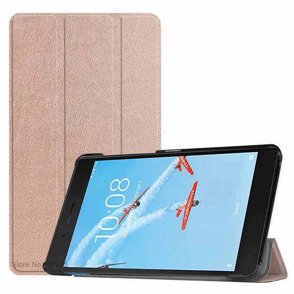 Gold Ультратонкий чехол-подставка из искусственной кожи для lenovo Tab E7 7104 TB-7104F 7104F 7 дюймов, умный чехол для планшета, противоударный флип-чехол+ пленка+ ручка - Цвет: Gold
