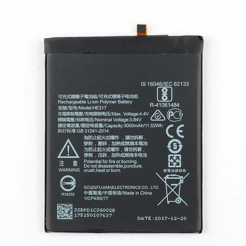 Оригинальный аккумулятор для телефона HE317 Nokia 6 nokia6 N6 TA 1000 1003 3000 мАч|mobile phone battery|battery