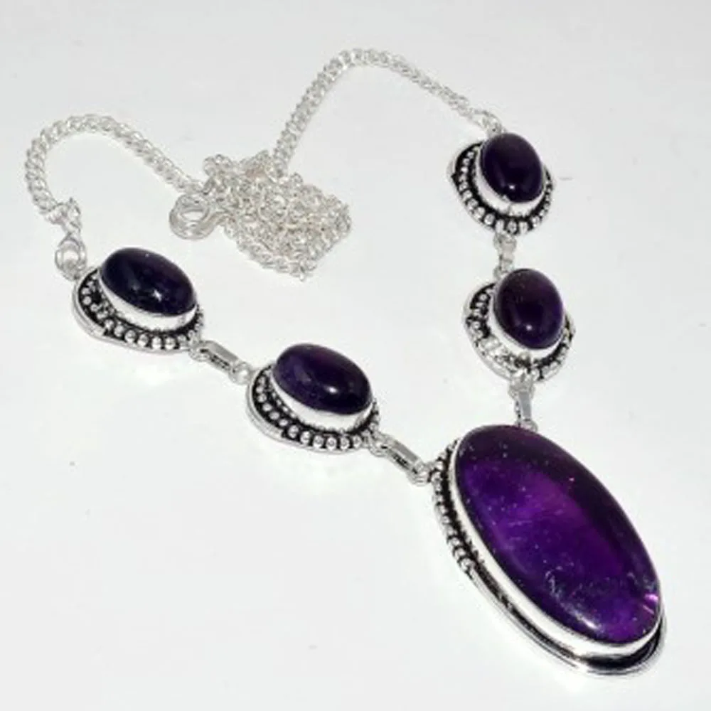 

Amethysts Necklace Silver Overlay over Copper ,47.5cm, N3767