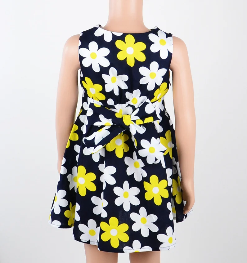 2017 Летняя Мода Натурального Хлопка Платье Девушки Детской Одежды Темно-Синий