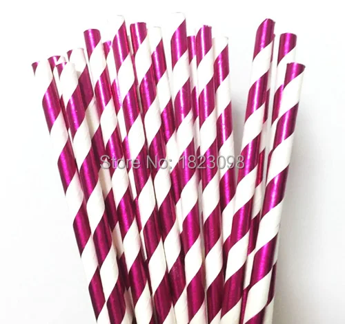 100 шт./лот темно-розовые соломинки из фольги для дня рождения свадьбы