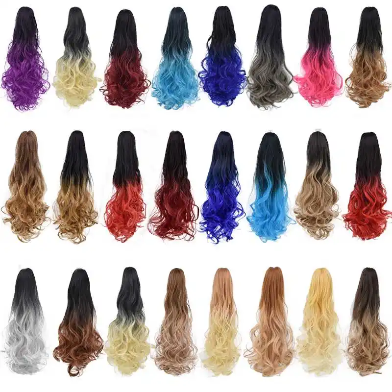 JOY&BEAUTY Ombre 10 Color Wavy Clip on Hairpiece Extensions Pony Tail High Temperature Fiber Synthetic Hair Claw Ponytails