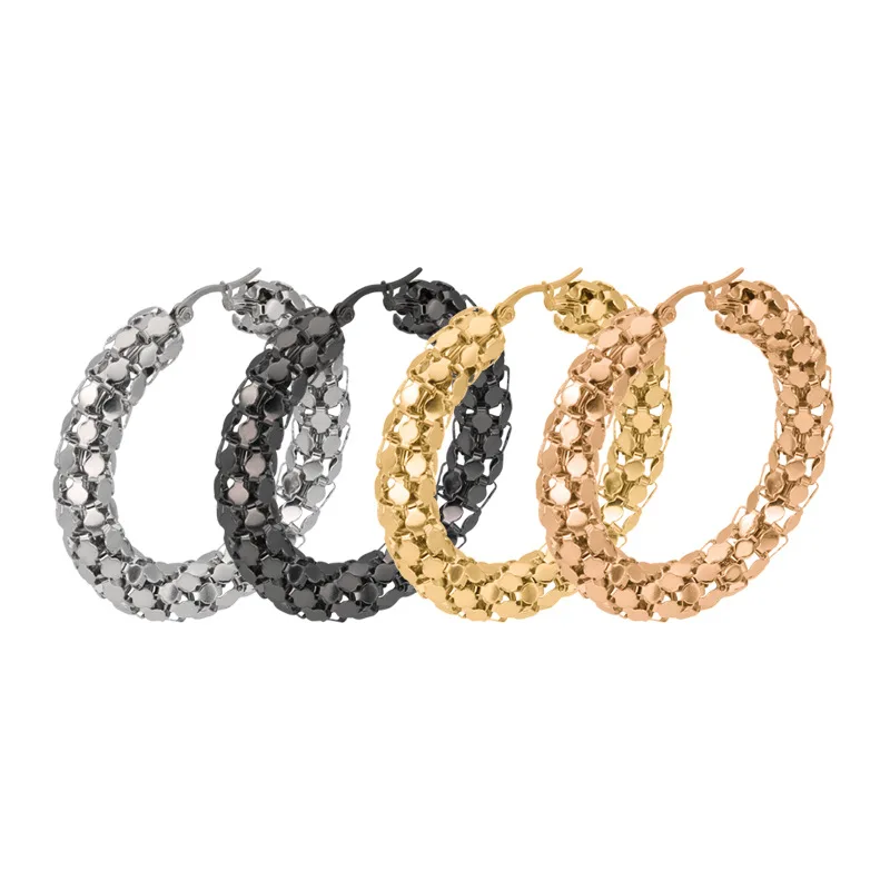 Новые модные серьги-кольца 30 мм 40 мм 50 мм, большие серьги из нержавеющей стали, титановая черная сталь, золото, розовое золото, 20 пара/лот, опт...