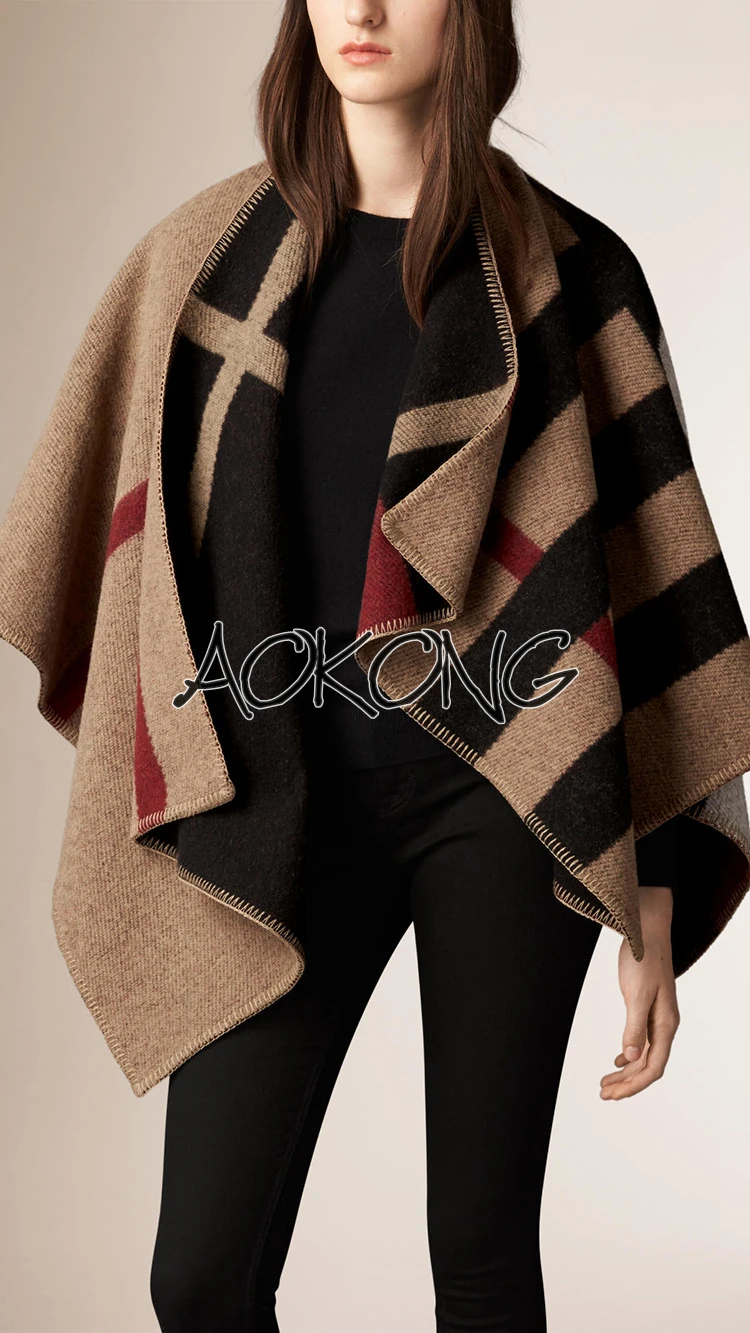 Зимнее Брендовое женское одеяло пончо пальто верхний кашемировый шерстяной шарф