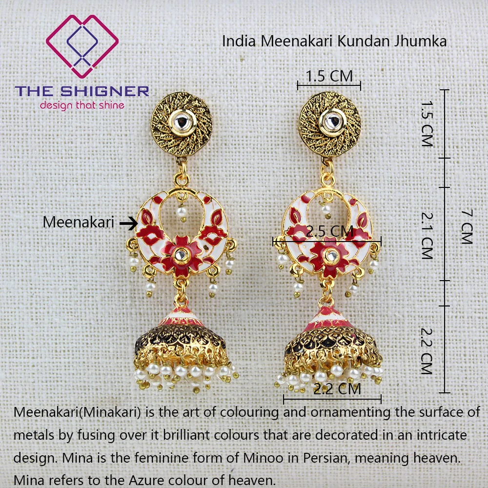 SHIGNER Индийские Традиционные ювелирные изделия chandali Jhumka Jhumki серьги с эмалью Meenakari кундан жемчуг висячие серьги