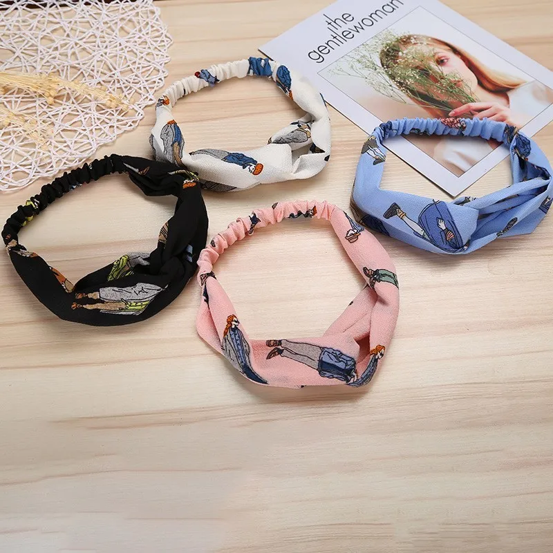 Cartoon Character Elastic Hair Accessories Wide-brimmed Cross-elastic Knot Headband Band Female Headdress | Украшения и
