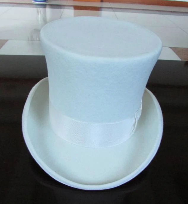 

100% Wool Vintage Top Hat 18cm Tall White Crown Hat Retro Victorian Magic Hat for Adult Women Men