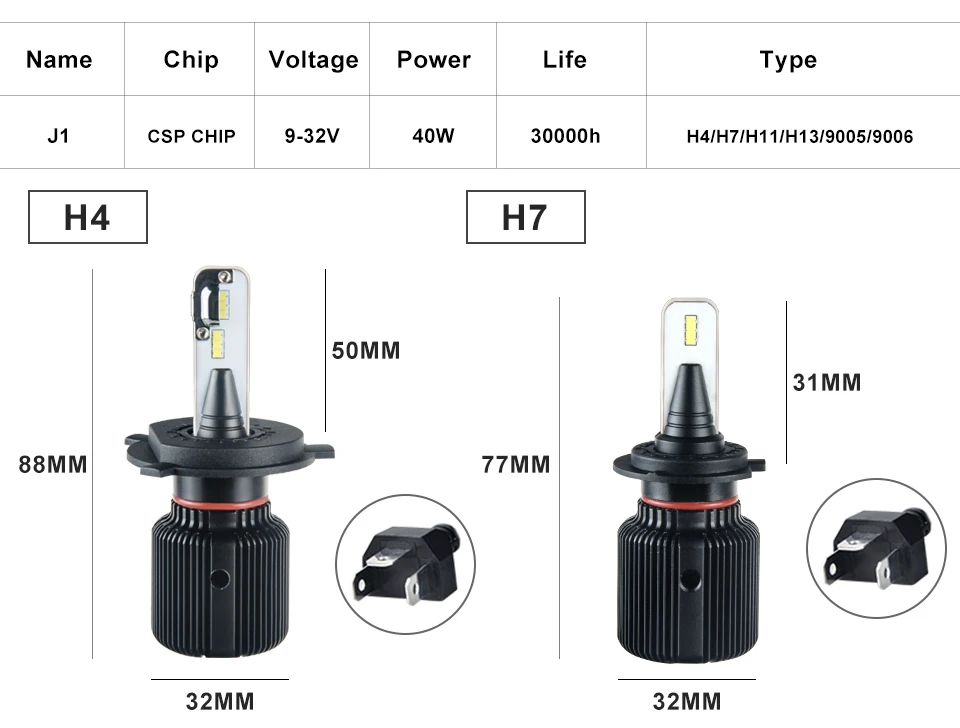 Aceersun H7 H4 светодиодный H11 H4 H7 H13 5 стороны освещение светодиоды с чипом CSP HB3 9005 9006 HB4 40 Вт 8000LM светодиодный Автомобильные фары лампы 12 V 24 V 6500 k