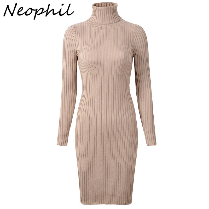

Neophil 2023 Womens Winter Knitted Sheath Turtle Neck Dresses Long Sleeve Bodycon Solid Basic Sexy Mini Dresses Vestidos D1801