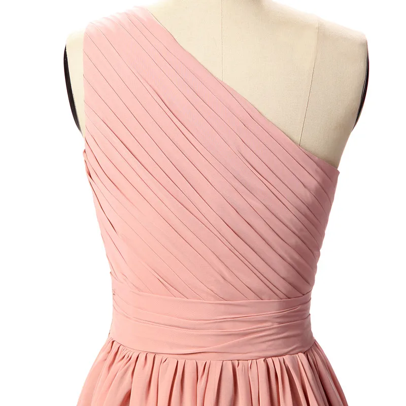 Длинное платье подружки невесты Longo Rosa плиссированное шифоновое на одно плечо