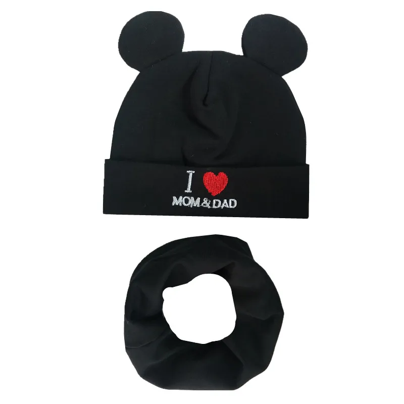 black set Новые осенне-зимние детские комплекты с шапкой для мальчиков и девочек, шарф с шеей, весенние теплые детские вязаные шапки, комплекты из хлопка, Детский комплект с шапкой и шарфом - Цвет: black set