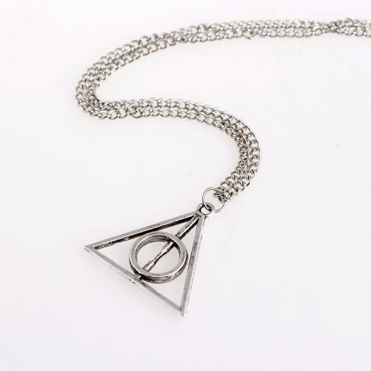 36 шт/лот фильм Гарри Луна Deathly Hallows Ожерелье фильм Мода длинная цепь треугольное ожерелье