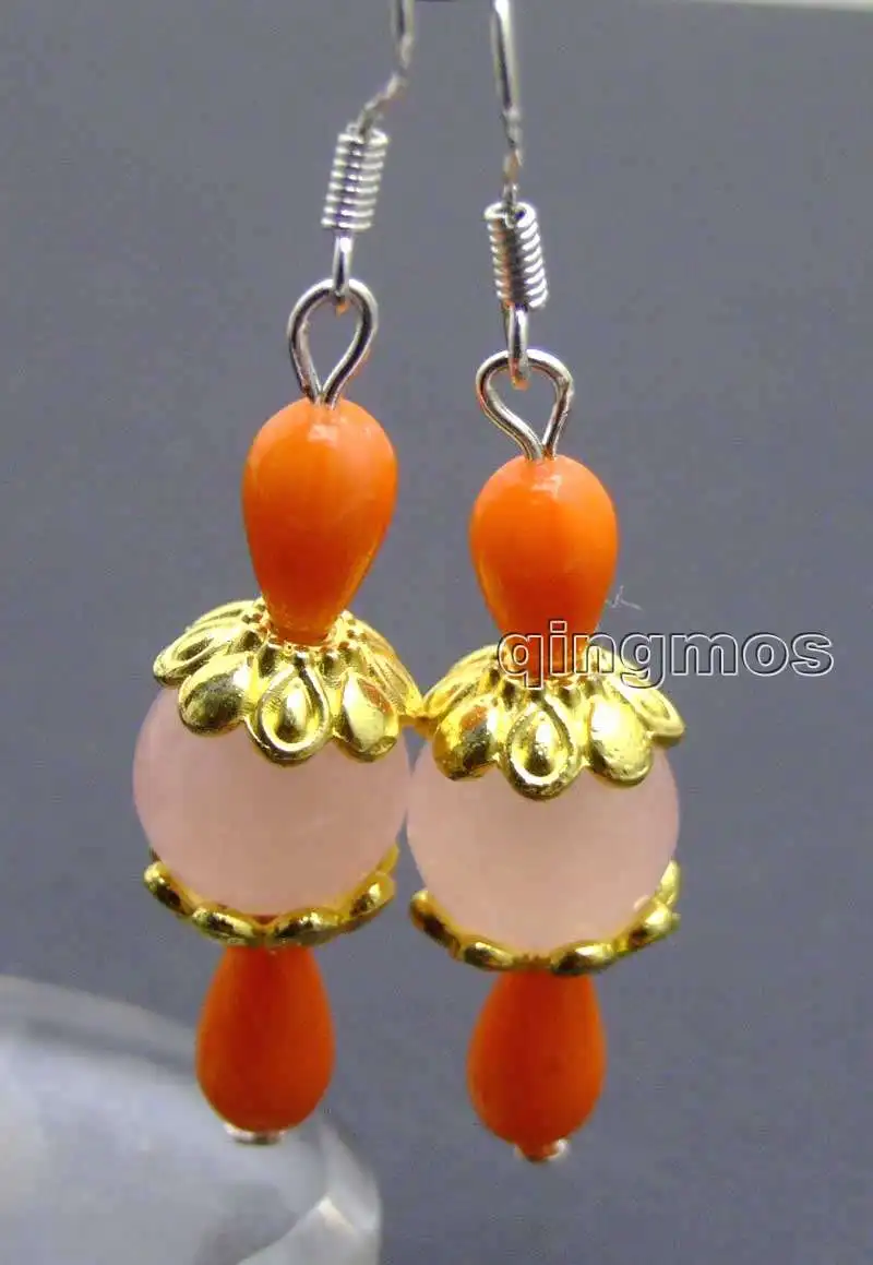 SALE 5*9mm orange drop coral and 10mm pink beads earring silver s925 hook-ear416 wholesale/retail Free shipping | Украшения и