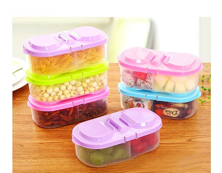 1 шт. двойной отсек крытая кухонная банка для хранения пищевых продуктов