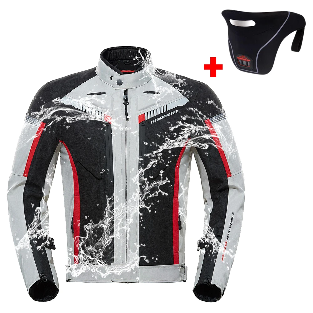 GY Jacket have Neck HEROBIKER мотоциклетная куртка защитная Экипировка Мужская водонепроницаемая мотоциклетная куртка комплект одежды для мотокросса куртка черная M-3XL Размер - Color: GY Jacket have Neck