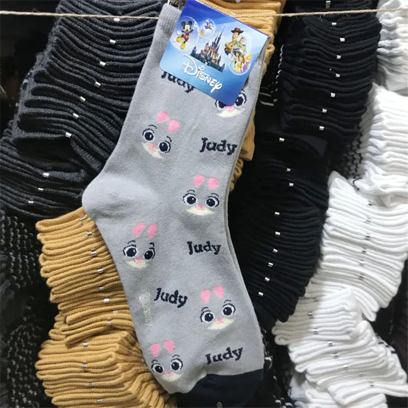 Disney tube cotton socks cartoon Donald Duck Mickey Judy female socks - Цвет: Небесно-голубой