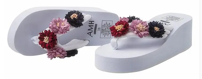 Женские пляжные шлепанцы с цветочным принтом Нескользящие на высоком каблуке