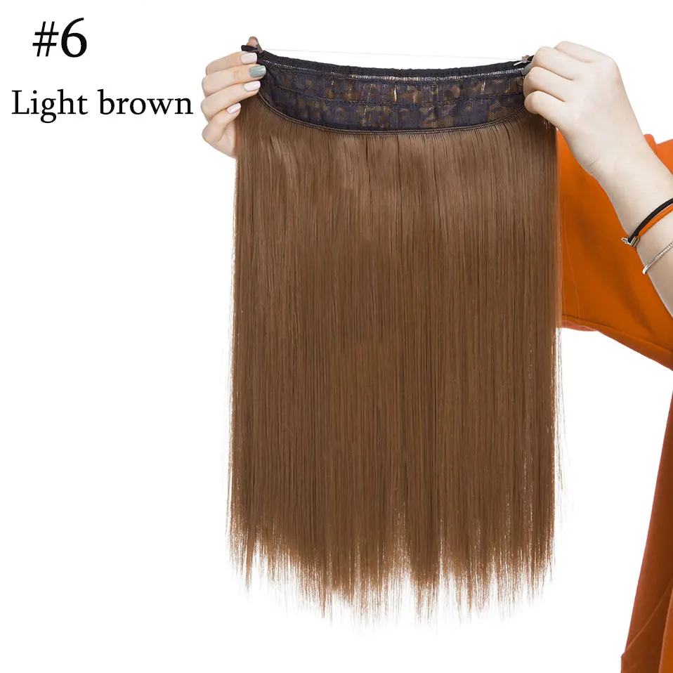 light brown SNOILITE 16 дюймов короткая волнистая невидимая проволока без зажимов для наращивания волос Прозрачная проволока шиньоны натуральные синтетические волосы 90 г - Цвет: light brown