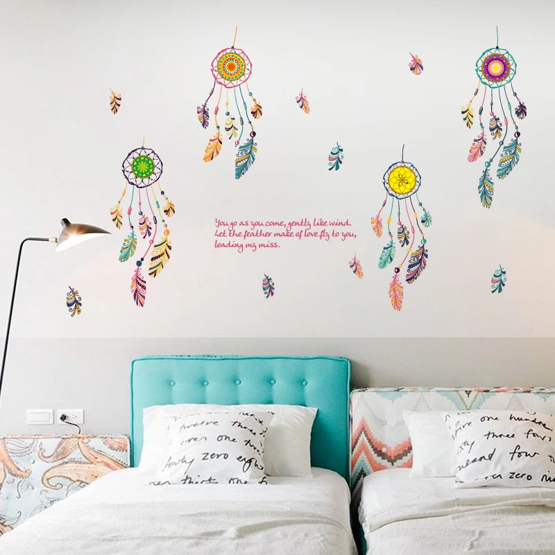 Feather Dreamcatcher Quote Living Room Bedroom Removable Self-adhesive Furniture Window Wall Stickers Decals Decor Mural dc18 | Дом и сад