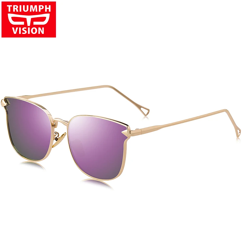 TRIUMPH VISION розовые зеркальные очки большой кошачий глаз женские Солнцезащитные очки женские брендовые дизайнерские золотые металлические солнцезащитные очки для девочек - Цвет линз: 004
