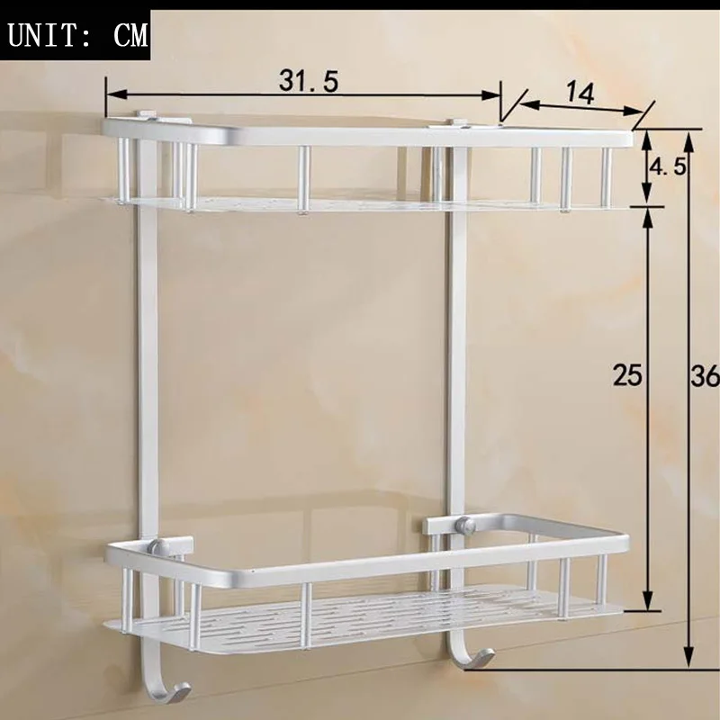 Two Layer Bathroom Shelves / Rack Space Aluminum Wall Towel Washing Shower Basket Bar Shelf bathroom accessories 802316 | Обустройство
