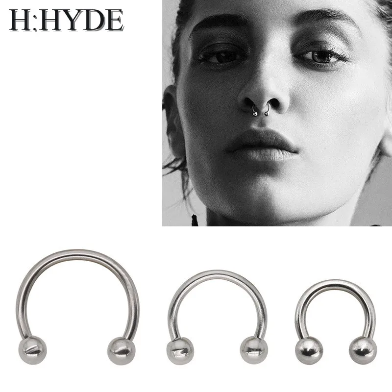 H: HYDE,, 1 шт., Классический милый открытый обруч, нержавеющая сталь C, клипса, кольцо для носа, серьги, пирсинг для женщин, ювелирные изделия для тела