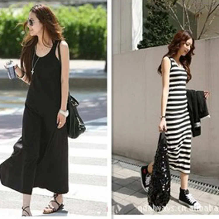 Wholesale trade in summer and the new European style modal cotton striped dress vest skirt | Женская одежда
