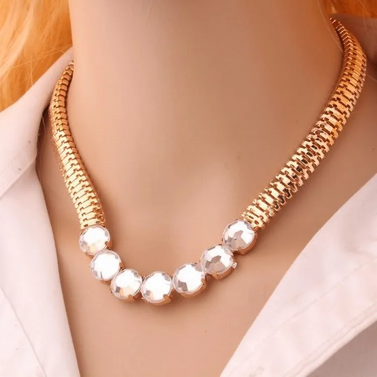 Korean Fashion Necklace Temperament Big Luxury Brand Crude Punk Metal Chain Women Rhinestone Jewelry Wholesale Gift | Украшения и