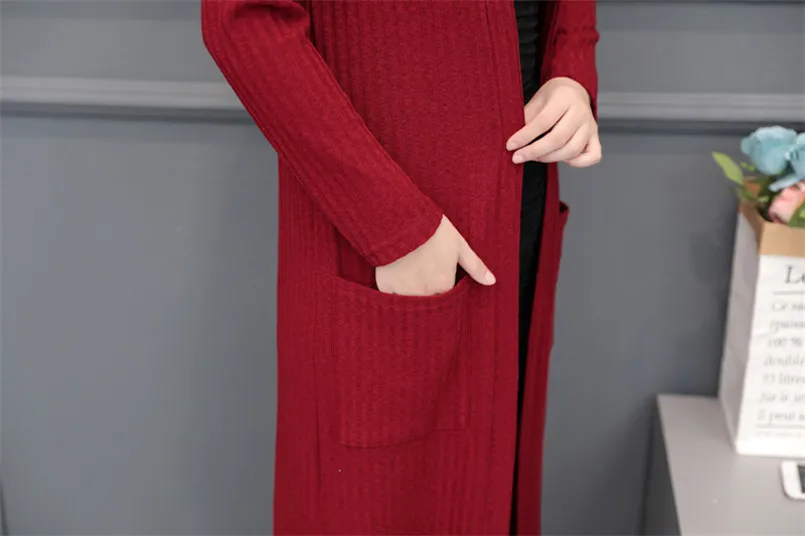 2019 Korean Fashion Long Knit Sweater Women Kimono Cardigan Autumn Full-Sleeved Slim Burgundy Black Red Jacket Coat |
