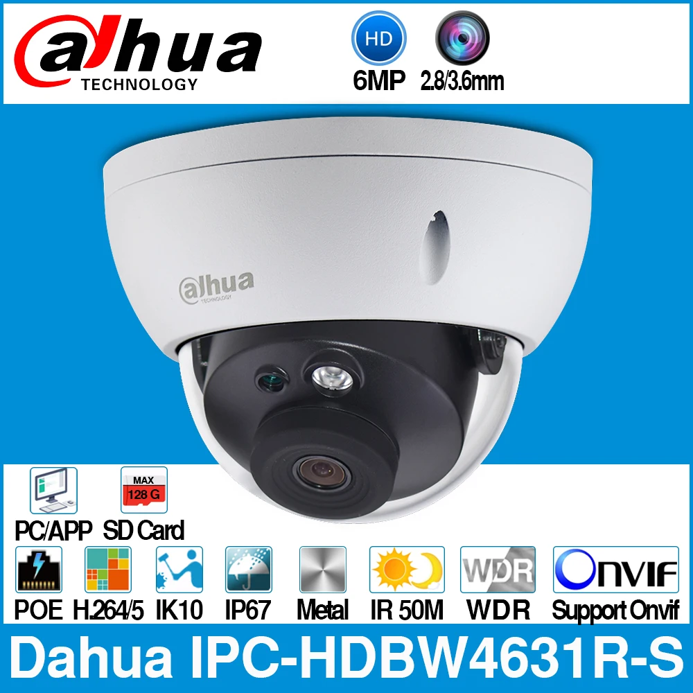 Сетевой видеорегистратор Dahua IPC HDBW4631R S 6MP IP Камера POE CCTV Поддержка IK10 IP67 камера Слот
