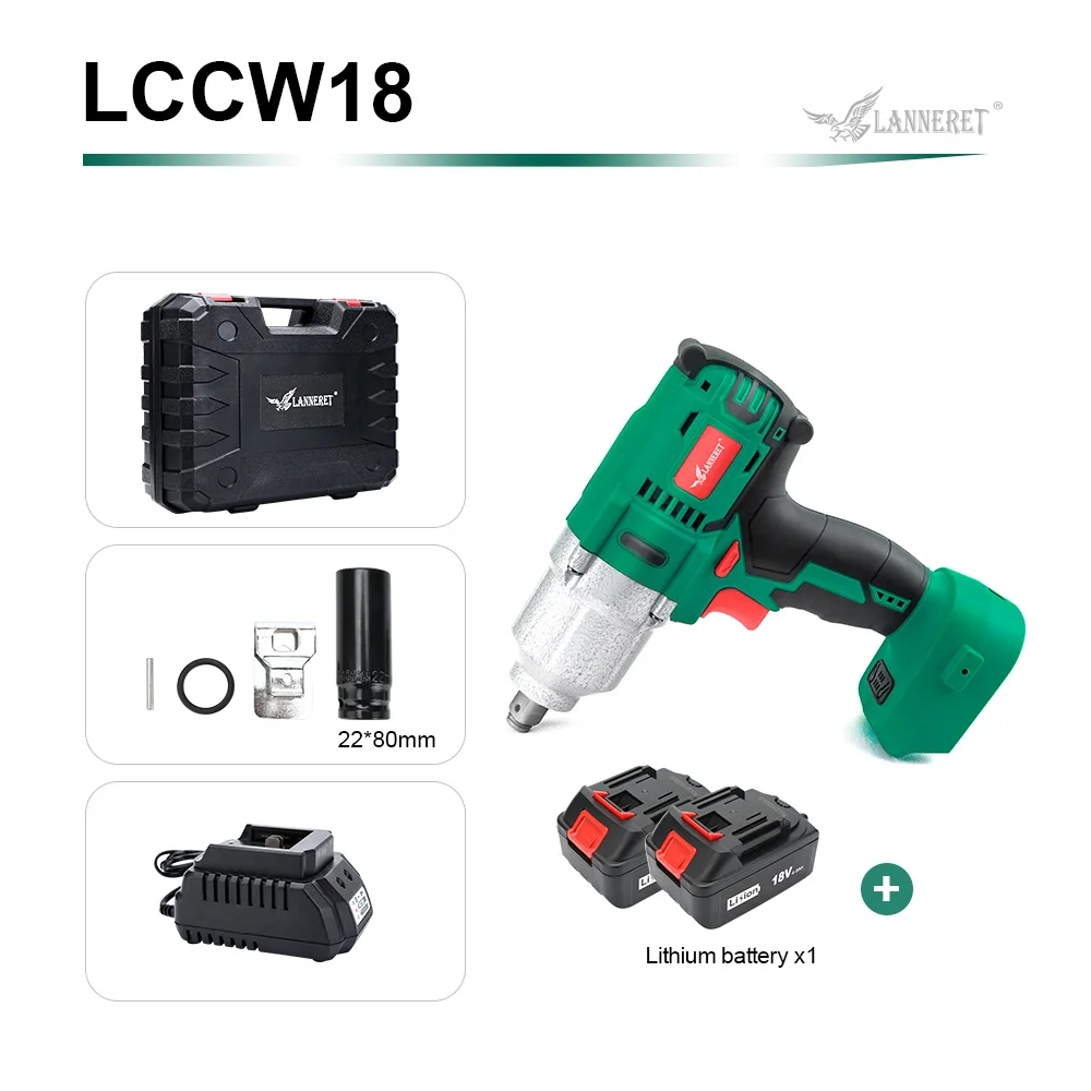 GREEN SET3 LANNERET 18V бесщеточный аккумуляторная ударная электрический ключ, дюймовый стандарт 300-600N.m крутящий момент бытовая машина/внедорожник колеса 1/" торцевой гаечный ключ Мощность инструмент - Цвет: GREEN SET3