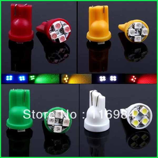 

10 шт./лот T10 1210 4 SMD LED 168 194 W5W Автомобильная Лампа с боковым клином 12 В, белая, красная, желтая, зеленая, синяя