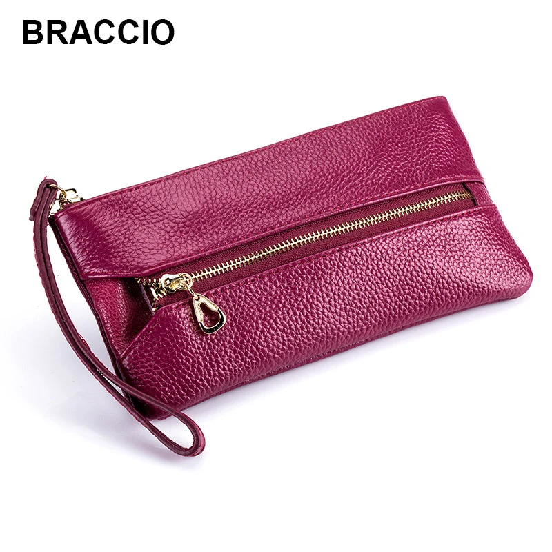 Женский клатч из натуральной кожи первый слой воловьей зернистость личи