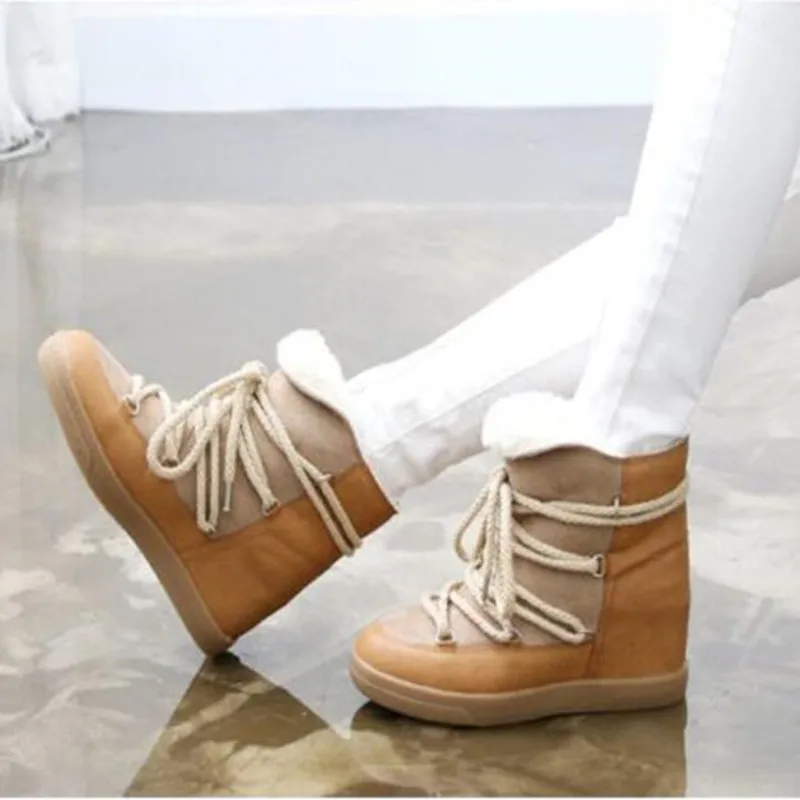 Zapatillas Mujer/модные зимние ботинки на меху увеличивающие рост теплые мотоботы