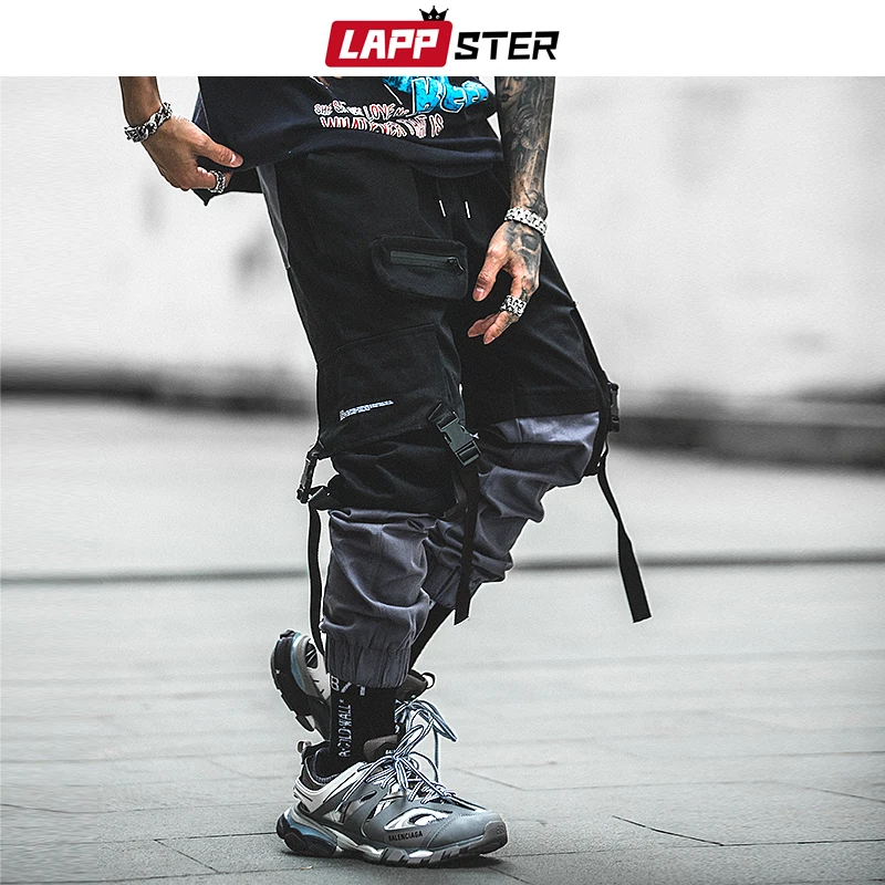 Мужские брюки карго в японском стиле LAPPSTER черные повседневные спортивные хип хоп