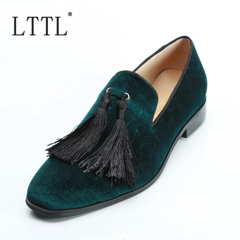 LTTL New Arrival Flock Fabric Slip On Men Dress Shoes Handmade Tassel Loafers Fashion Casual Flats Plus Size Smoking | Обувь