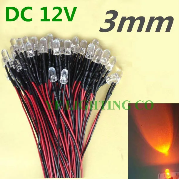 Светодиодный Предварительно проводной светильник теплый белый 100 шт. 3 мм 12 В